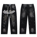 Vale Forever Black Washed Rhinestone Logo Splatter Wide Leg Jeans