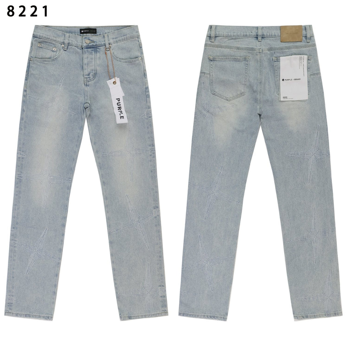 Purple Brand Star Embroidered Washed Jeans
