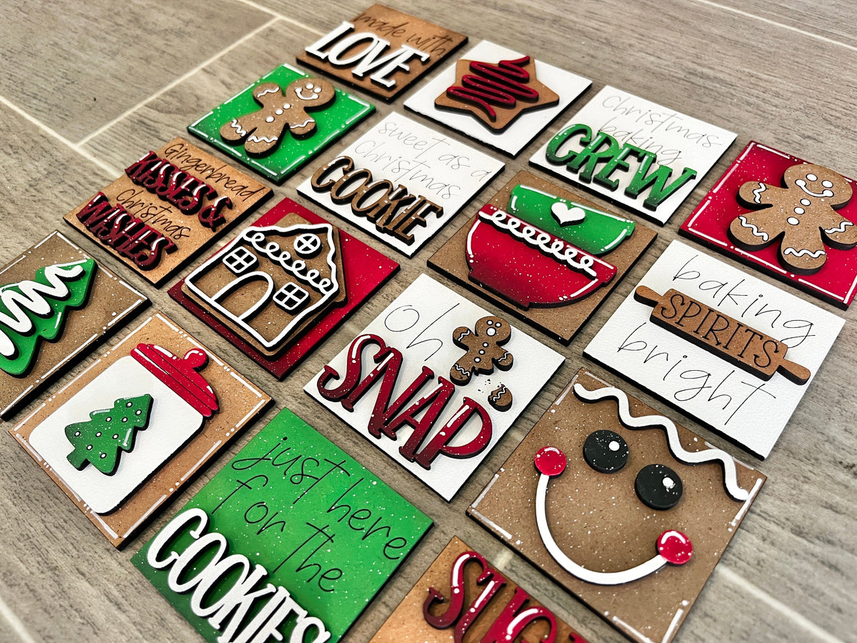 MINI Gingerbread Christmas Interchangeable Leaning Sign File SVG, Cookies Santa Tiered Tray Glowforge, LuckyHeartDesignsCo