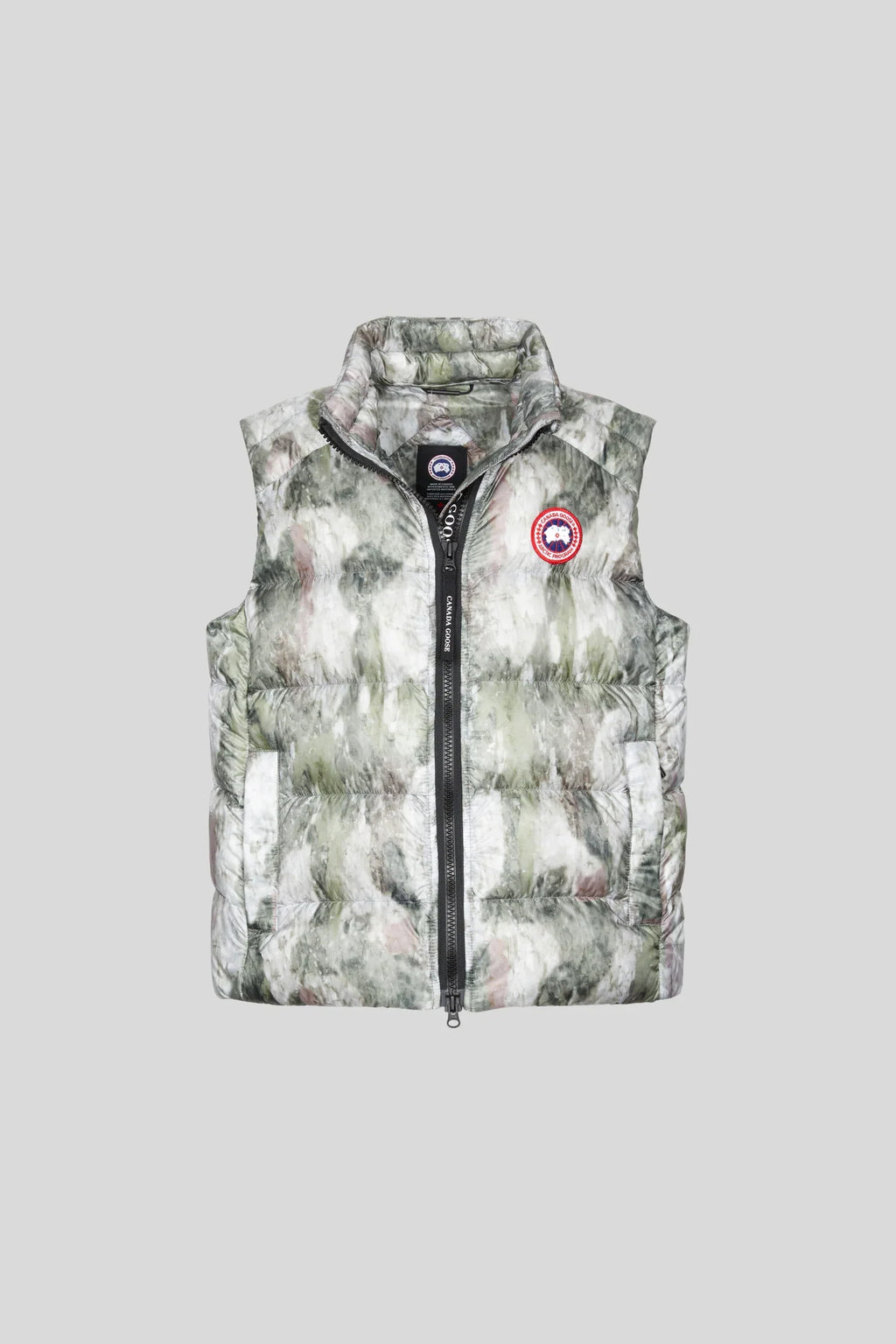 Canada Goose Puffer Vest in Gray Green and White with Abstract Print