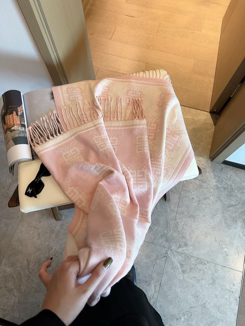 Givenchy Geometric Monogram Fringe Scarf