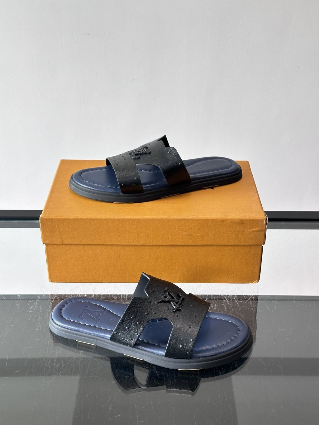 Louis Vuitton Monogram Slide Sandals - Black Monogram-Embossed Strap
