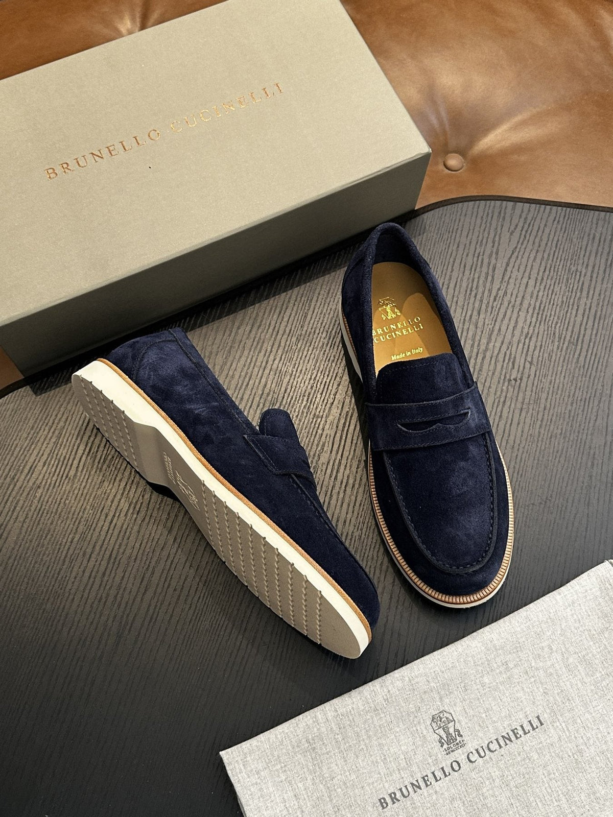 Brunello Cucinelli Suede Penny Loafers
