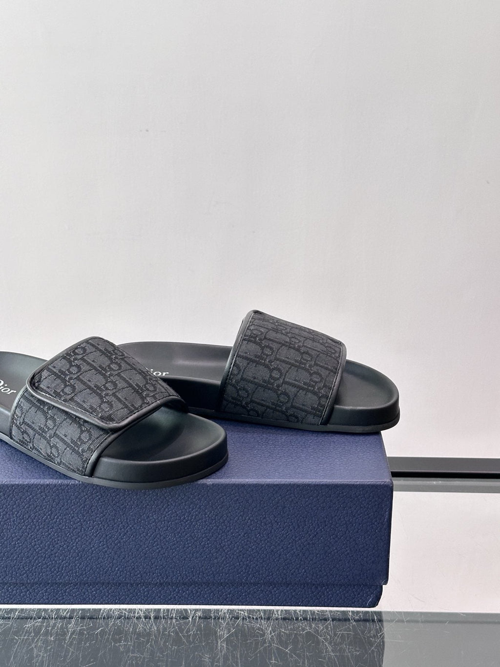 Dior Patterned Strap Slide Sandals - Black Sole