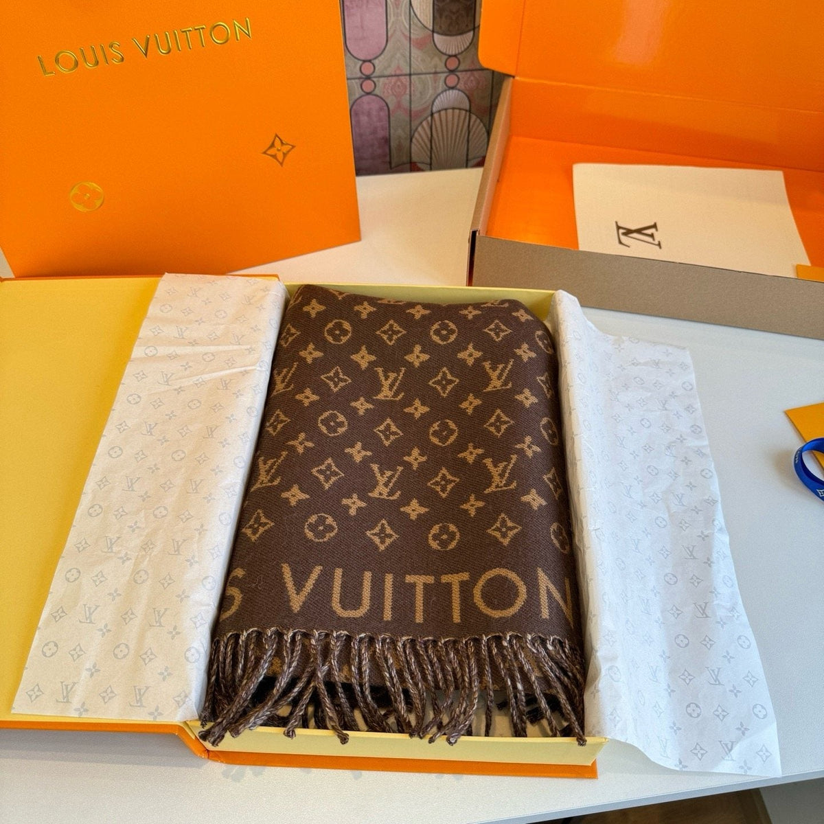 Louis Vuitton Brown Monogram Fringe Scarf