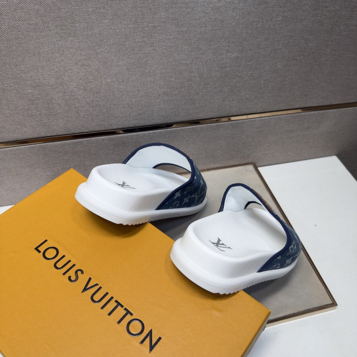 Louis Vuitton Navy Patterned Slide Sandals