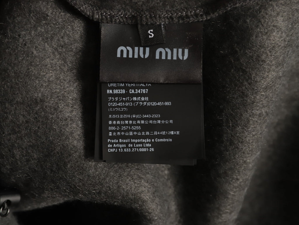 Miu Miu Logo-Embroidered Trim Fleece Hooded Jacket - Charcoal
