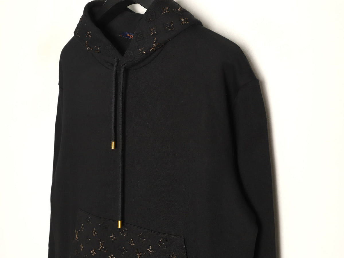 Louis Vuitton Monogram-Style Hood and Pocket Pullover Hoodie - Black