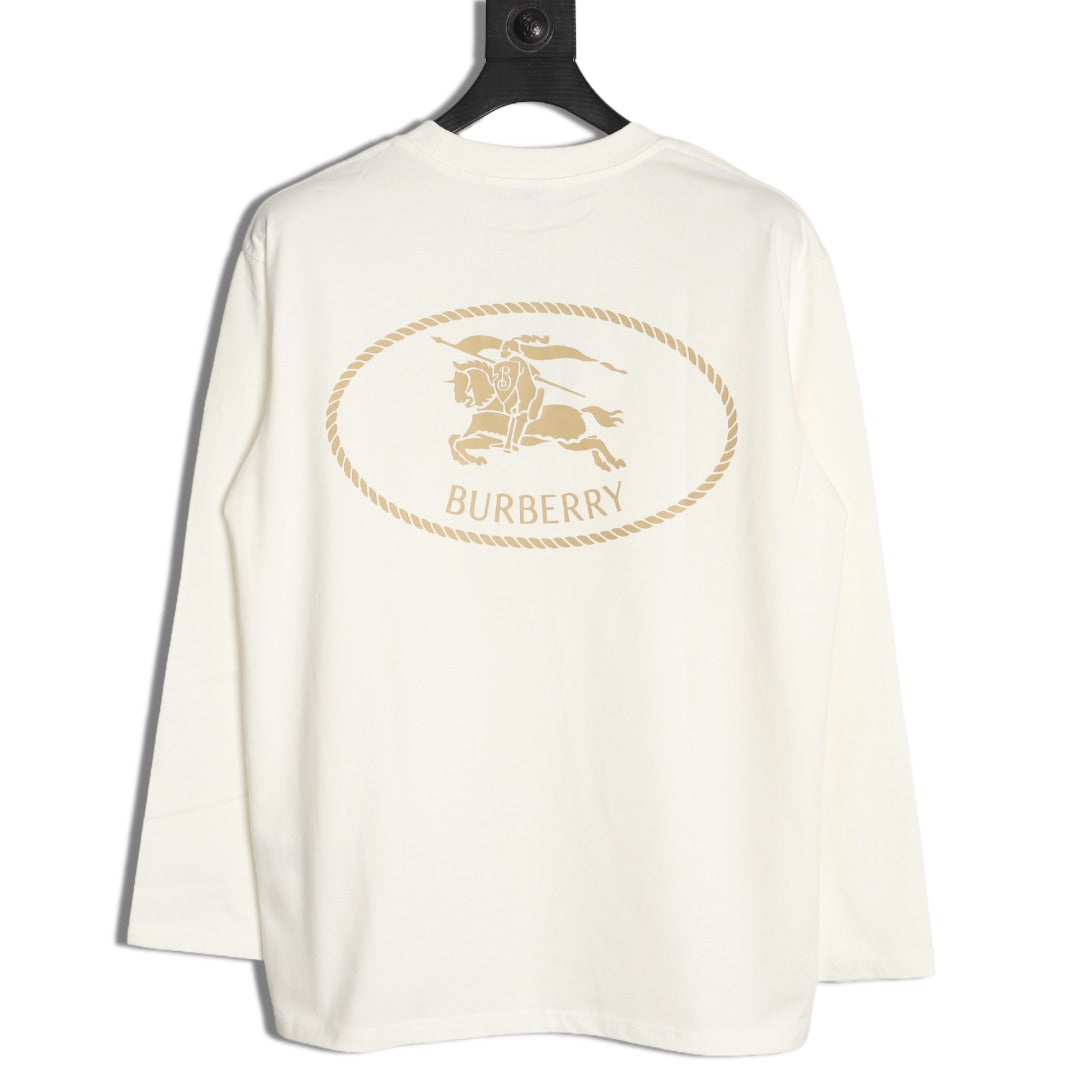 Burberry Oval Equestrian Back-Graphic Long-Sleeve Top - Cream